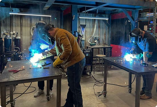 people working in workshop