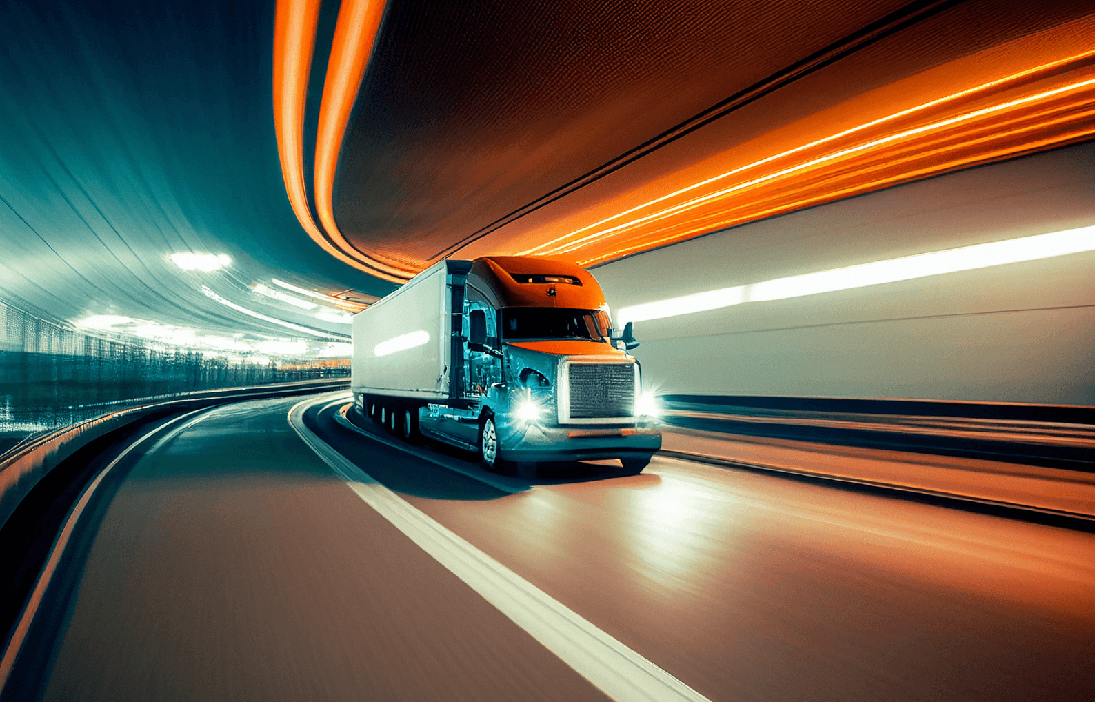 truck driving in tunnel