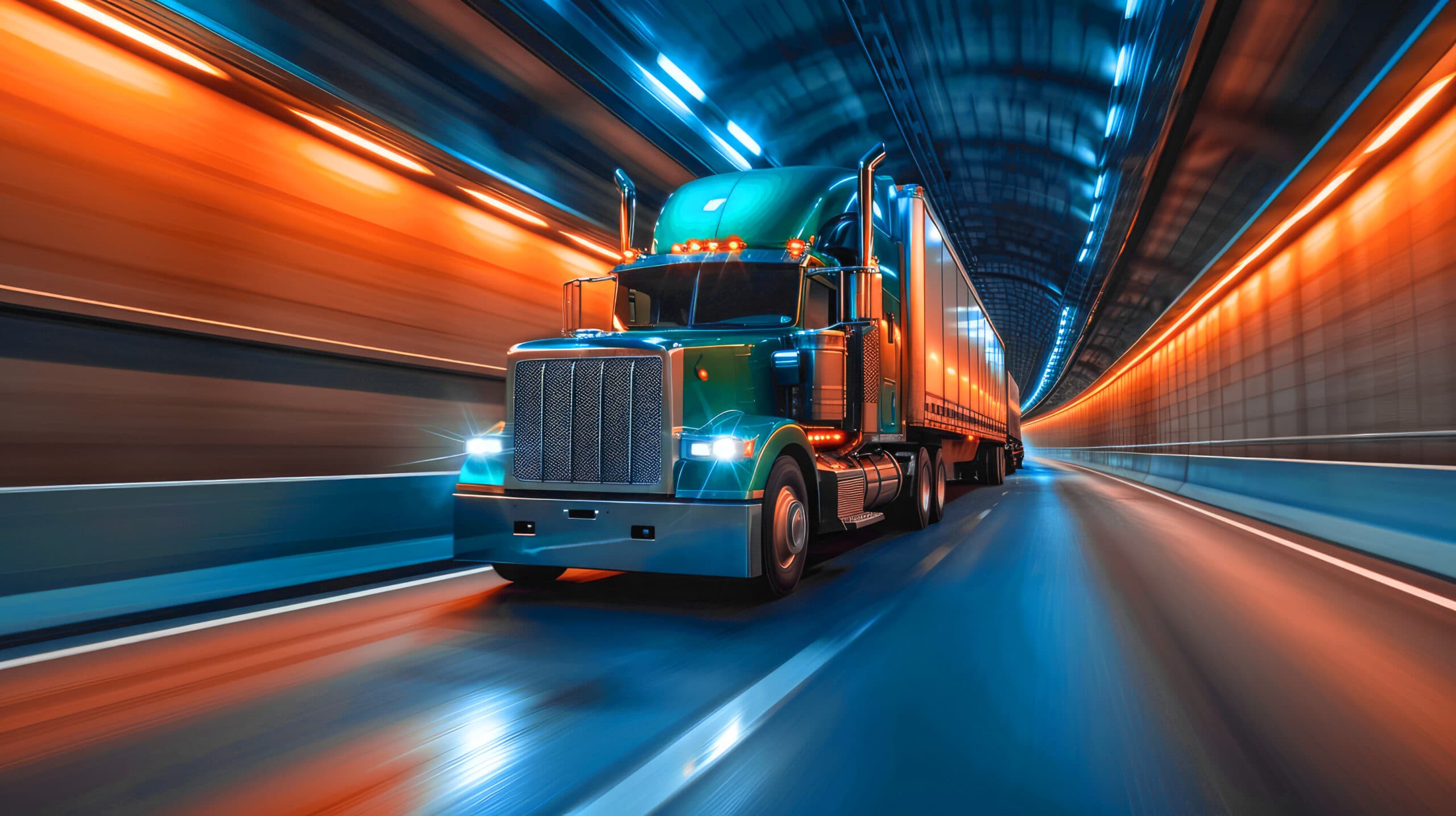 Semi truck in tunnel