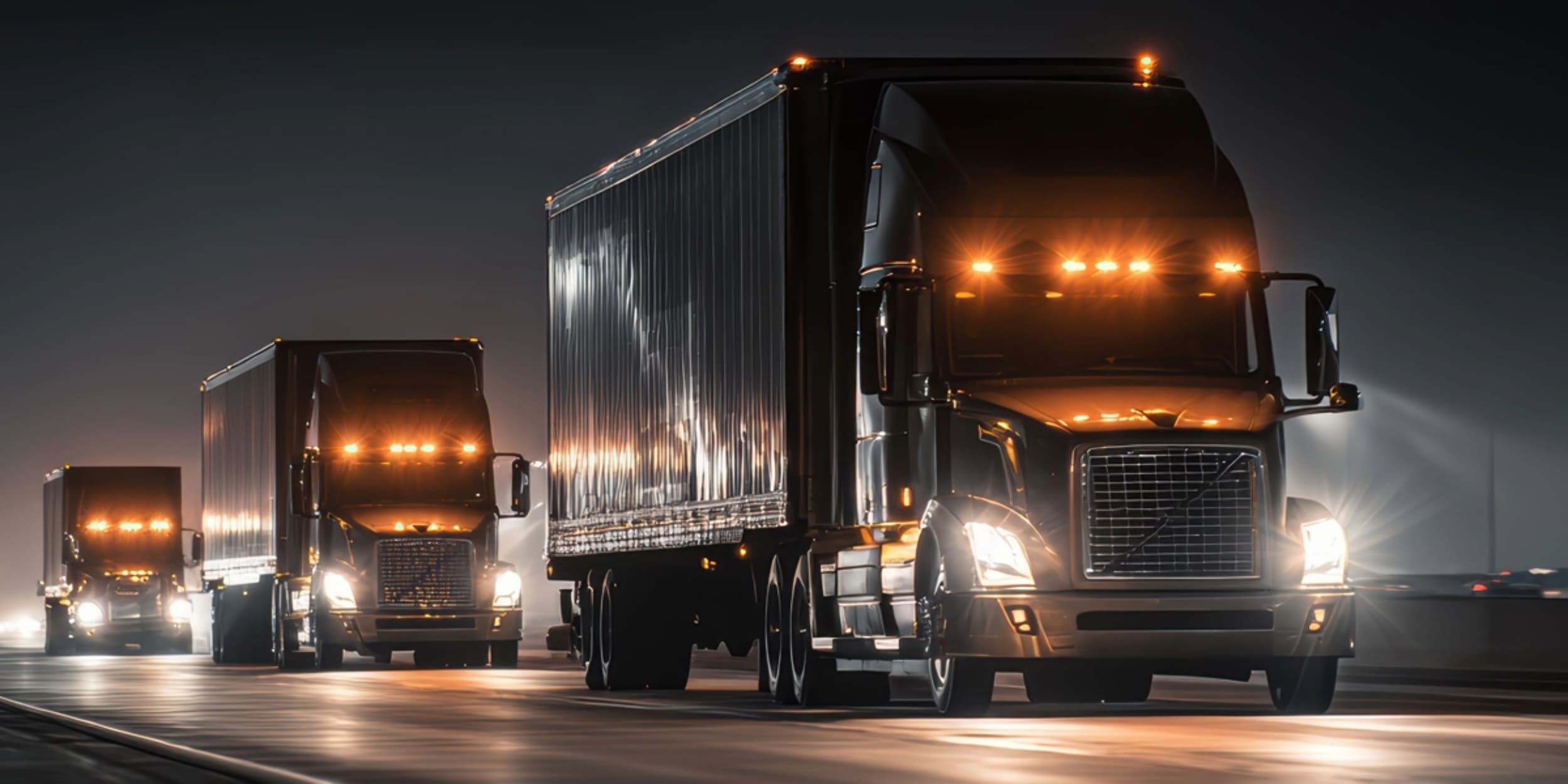 fleet of semi-trucks on highway