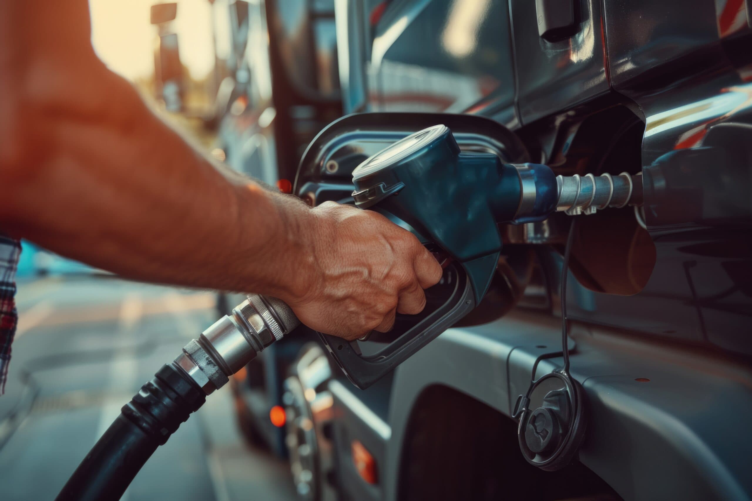 Fueling Up a Freight Transport Truck. Close-up of an Adult Man Refueling a Commercial Cargo Vehicle